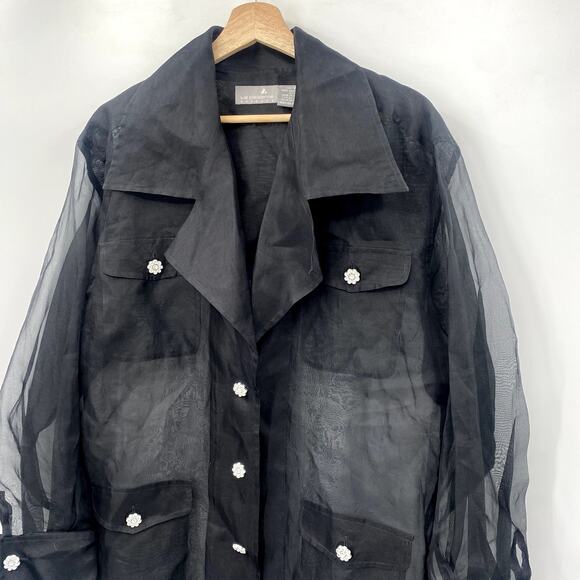 Liz Claiborne Black Sheer Rhinestone Button Shacket - Picture 2 of 4